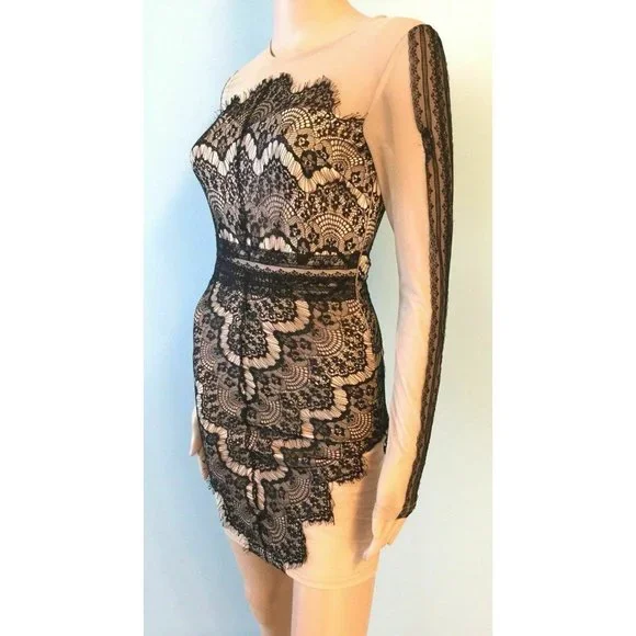 Charlotte Russe | Dresses | Womens Juniors Charlotte Russe Nude Black Lace  Bodycon Dress Mesh Zipper Size Xs | Poshmark